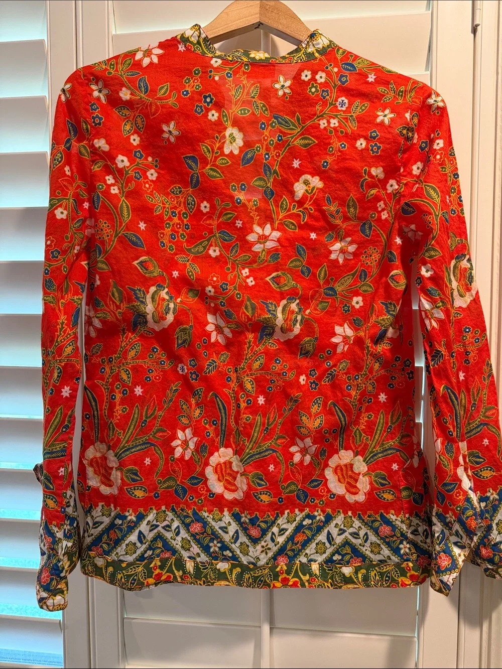 Tory Burch Orange Floral V-Neck Printed Blouse